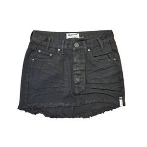 ONE X ONETEASPOON Junk Yard Extreme Distressed Denim Mini Skirt Black 24
